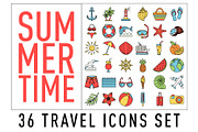 summer Set of 36 travel icons