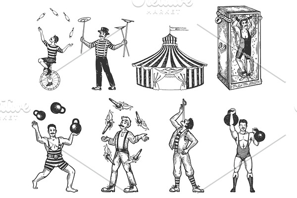Retro circus performance set sketch