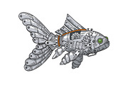 Mechanical fish animal color sketch