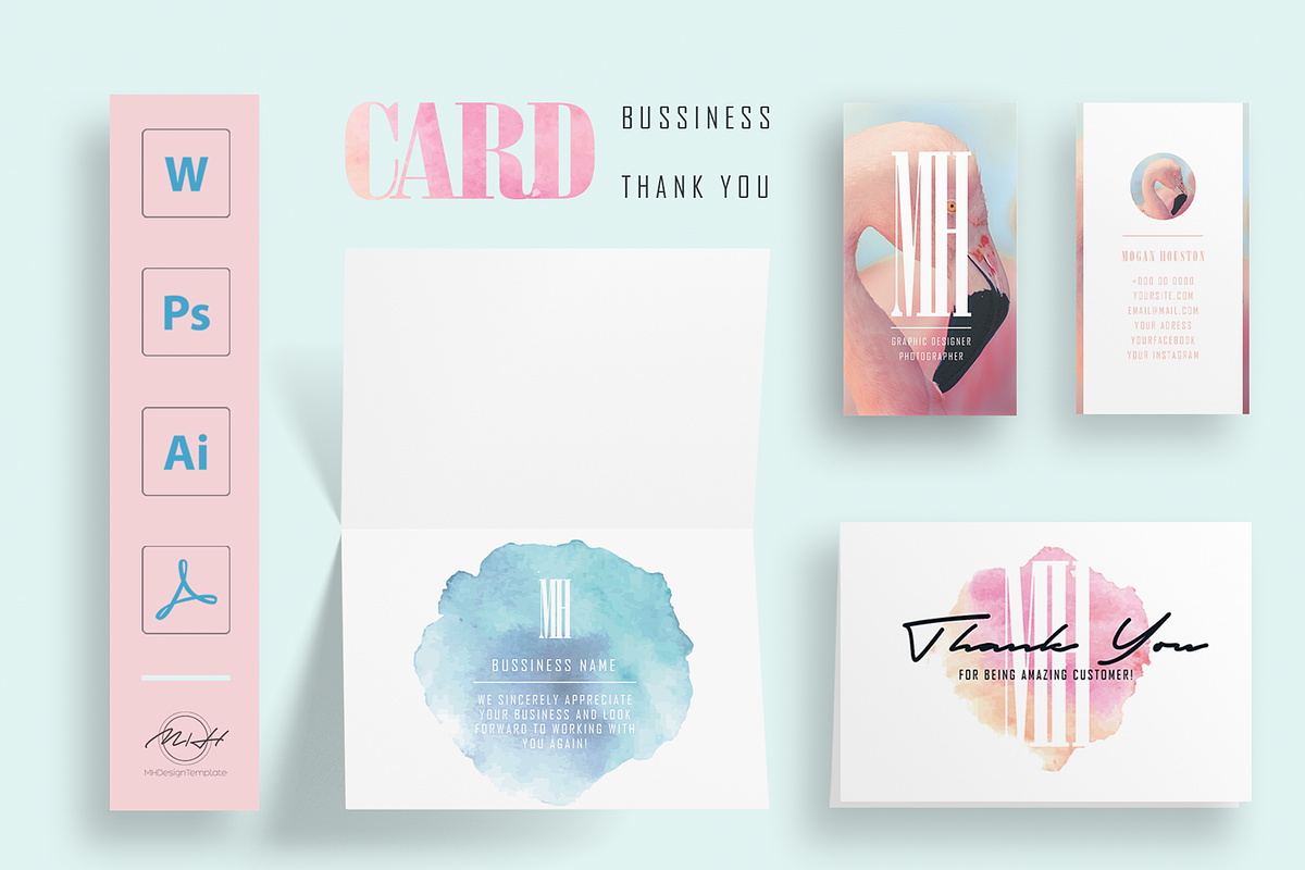 Flamingo Pack Card Template in Business Card Templates - product preview 8