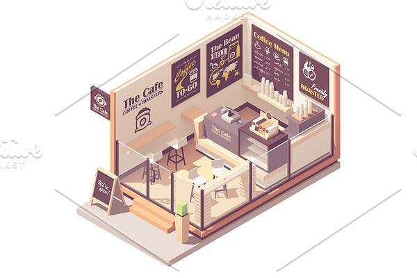 Vector isometric small coffeehouse