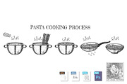 Steps for pasta cooking process set