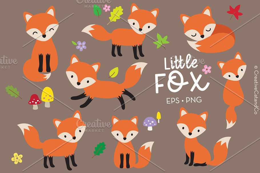 Cute Fox in Different Poses Vector in Illustrations - product preview 8