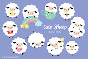 Cute White Sheep Vector and PNG Set