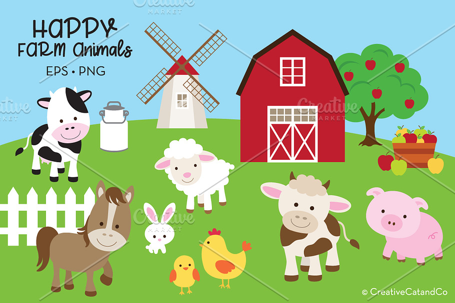 Farm Animals Vector EPS PNG Set in Illustrations - product preview 8