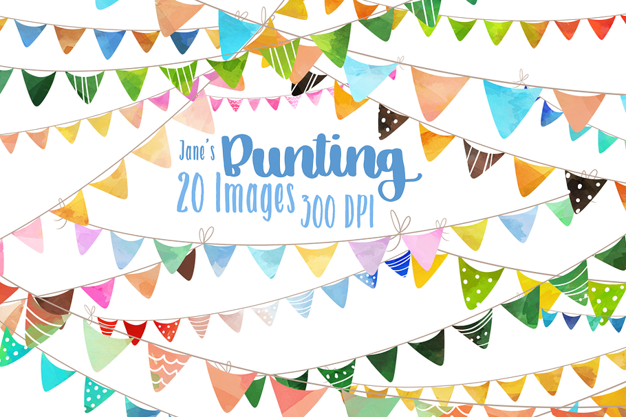 Watercolor Bunting Clipart in Illustrations - product preview 8