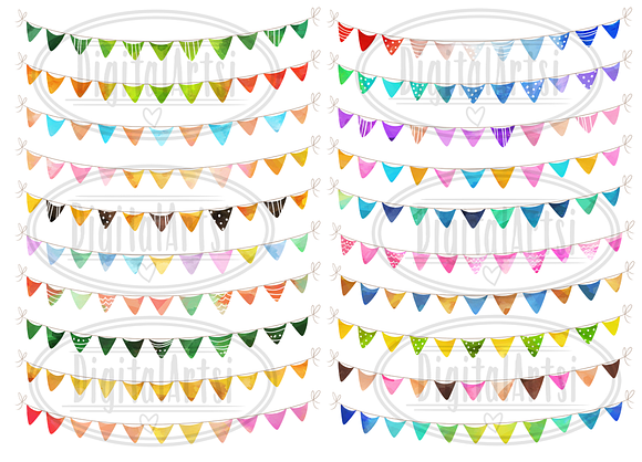 Watercolor Bunting Clipart in Illustrations - product preview 1