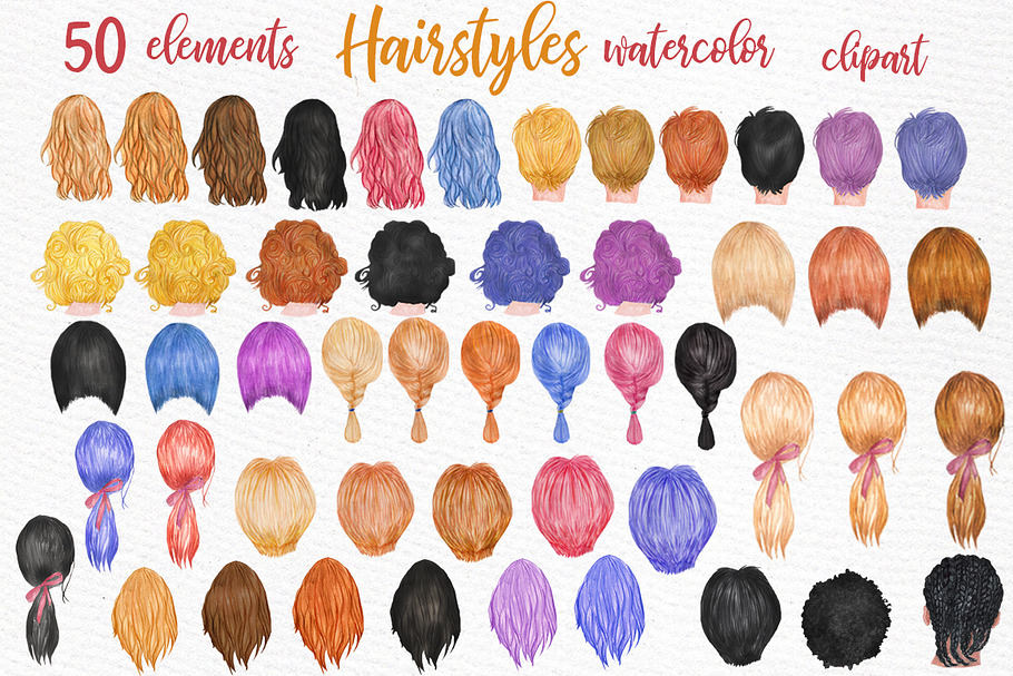 Hairstyles clipart  Custom hairstyle in Illustrations - product preview 8