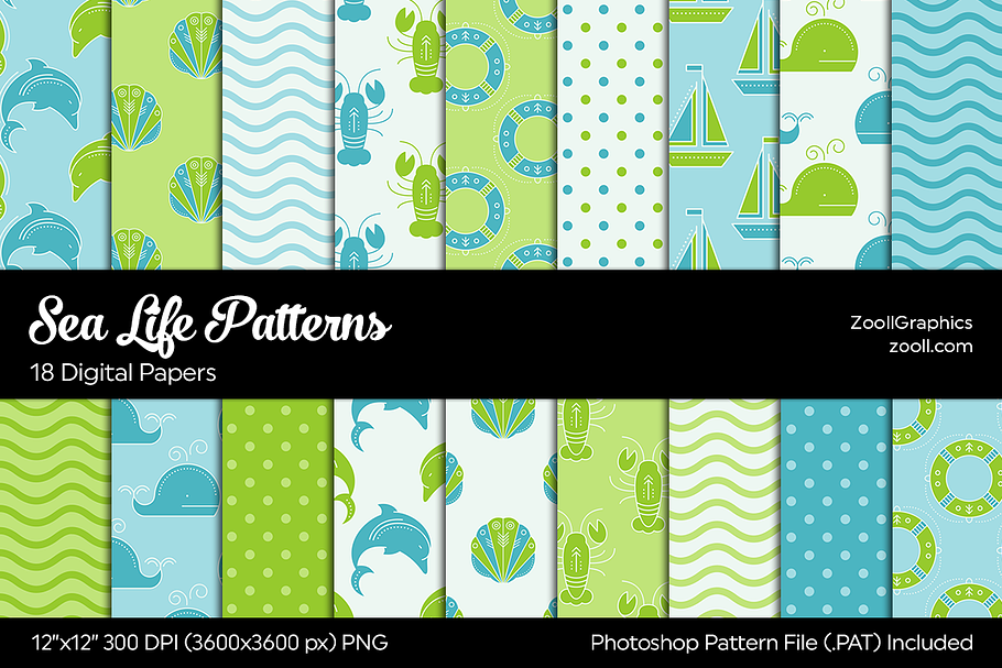 Sea Life Digital Papers Green & Blue in Patterns - product preview 8