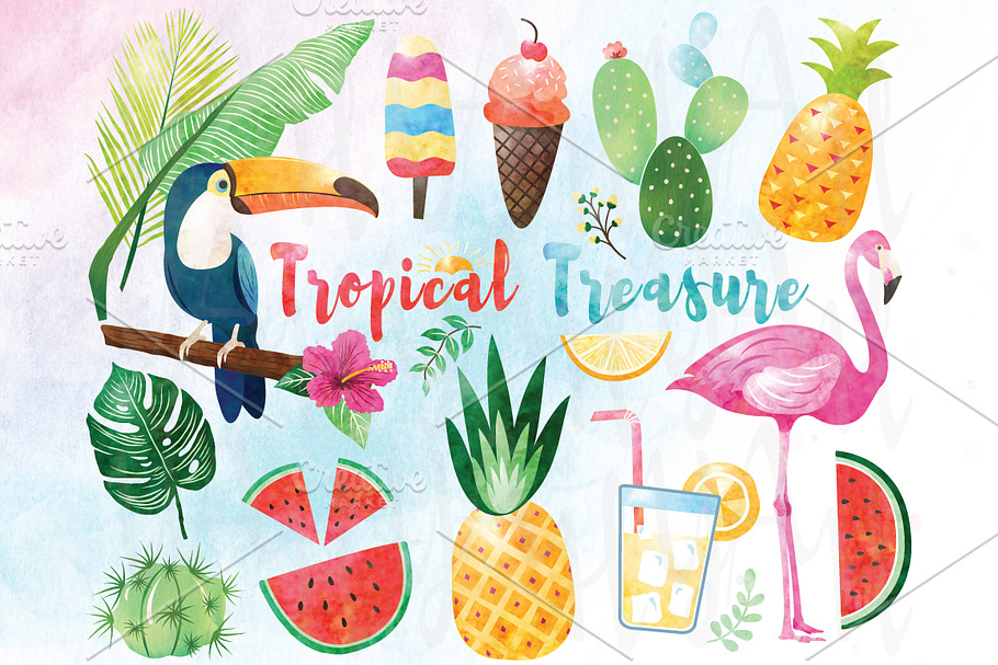 Watercolor Tropical Summer Set in Illustrations - product preview 8