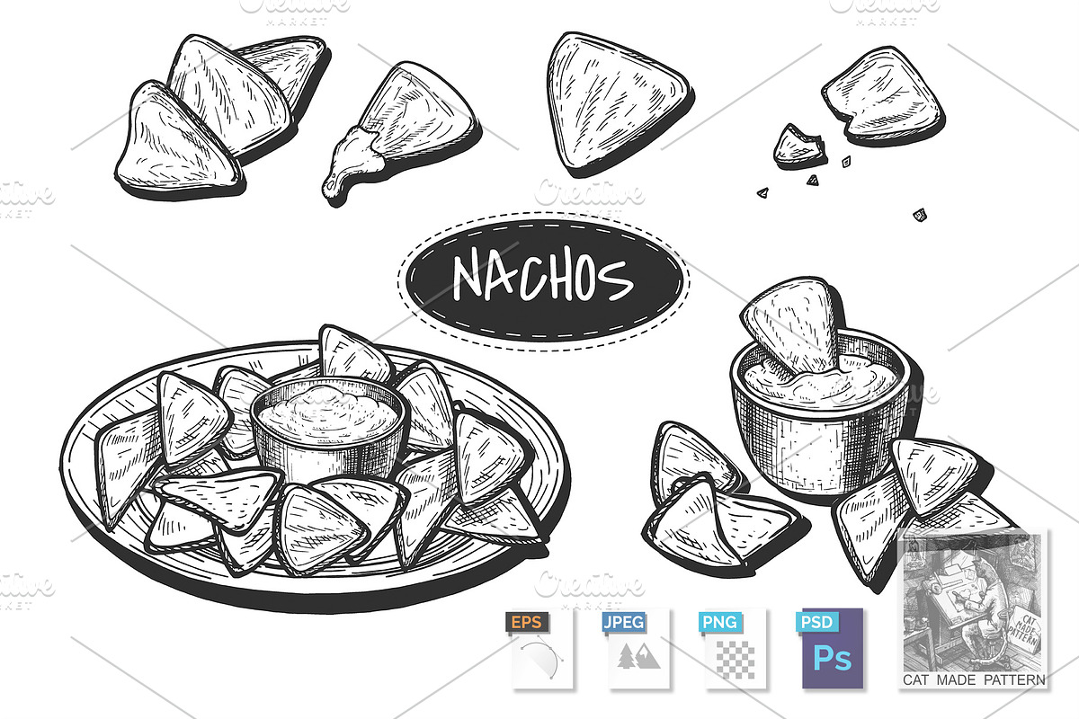 Mexican nachos sketch style set in Illustrations - product preview 8