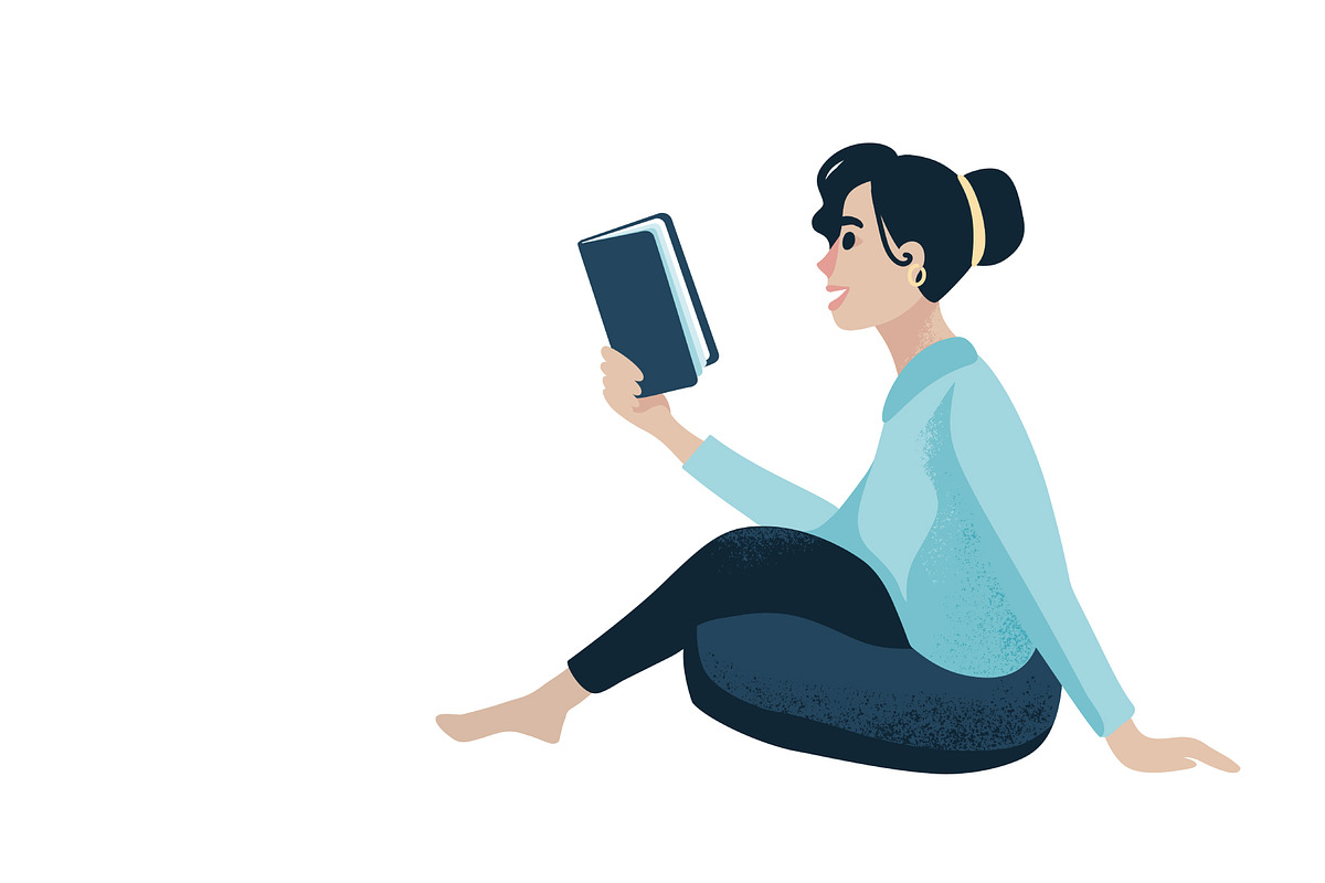 Young woman reading book flat vector in Illustrations - product preview 8