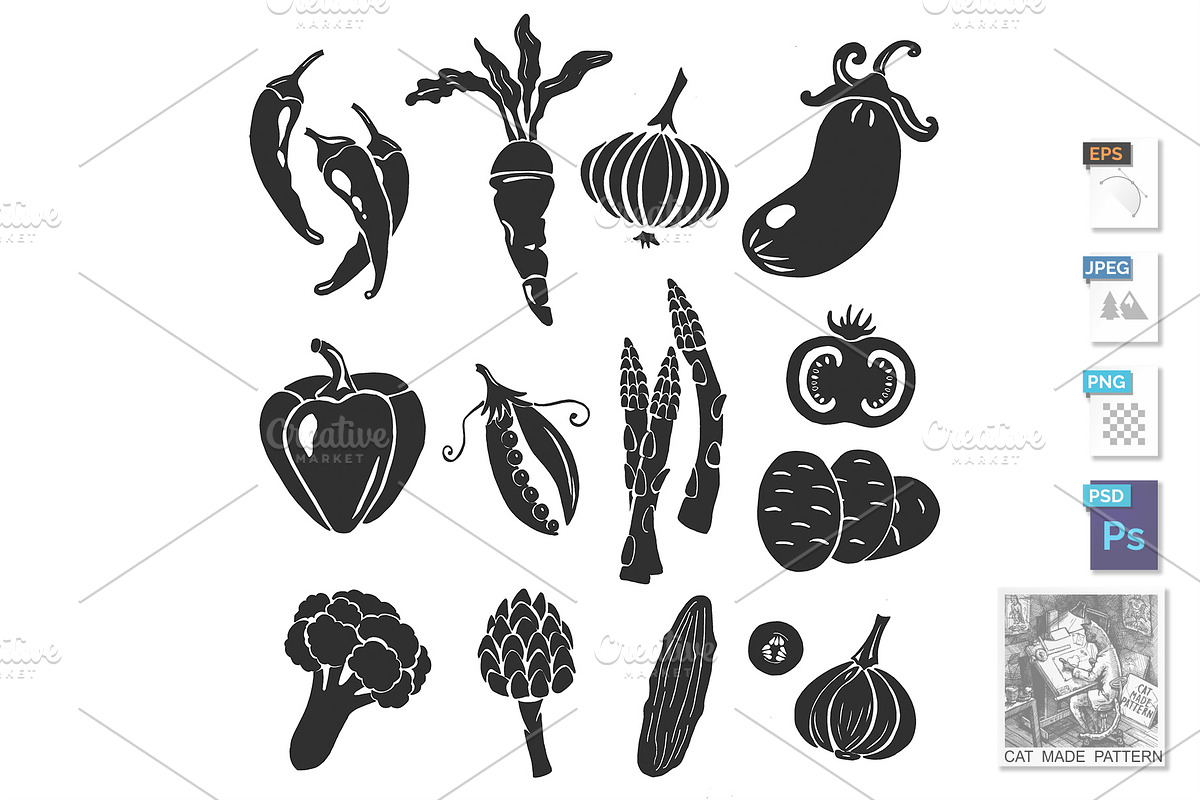 Set of black vegetables stencils in Illustrations - product preview 8