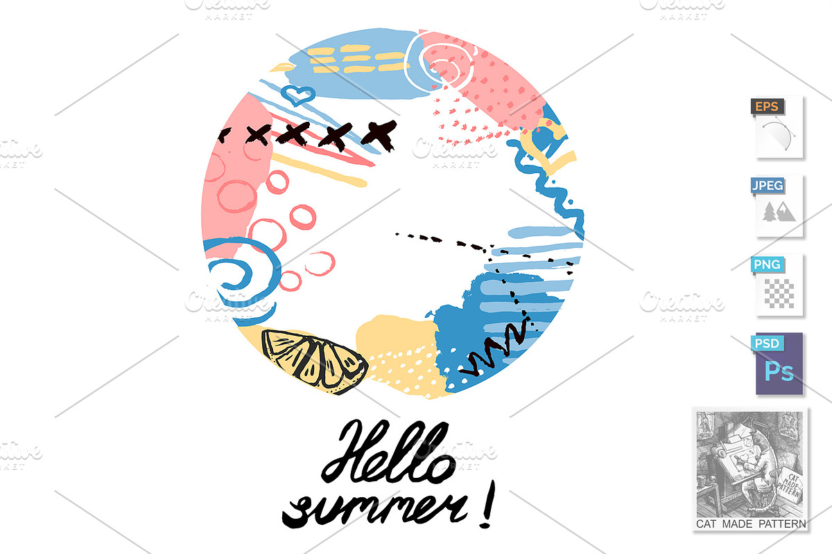 Hello summer greeting color poster in Illustrations - product preview 8