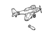 Bomber plane drops bomb sketch