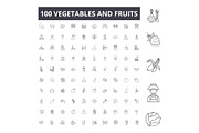 Vegetables and fruits line icons