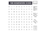 Homework line icons, signs, vector