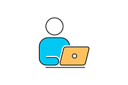 Man working on laptop outline icon