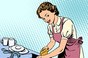 Woman washing dishes housewife house