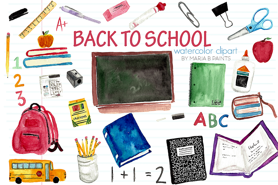 Watercolor Clip Art - Back to School