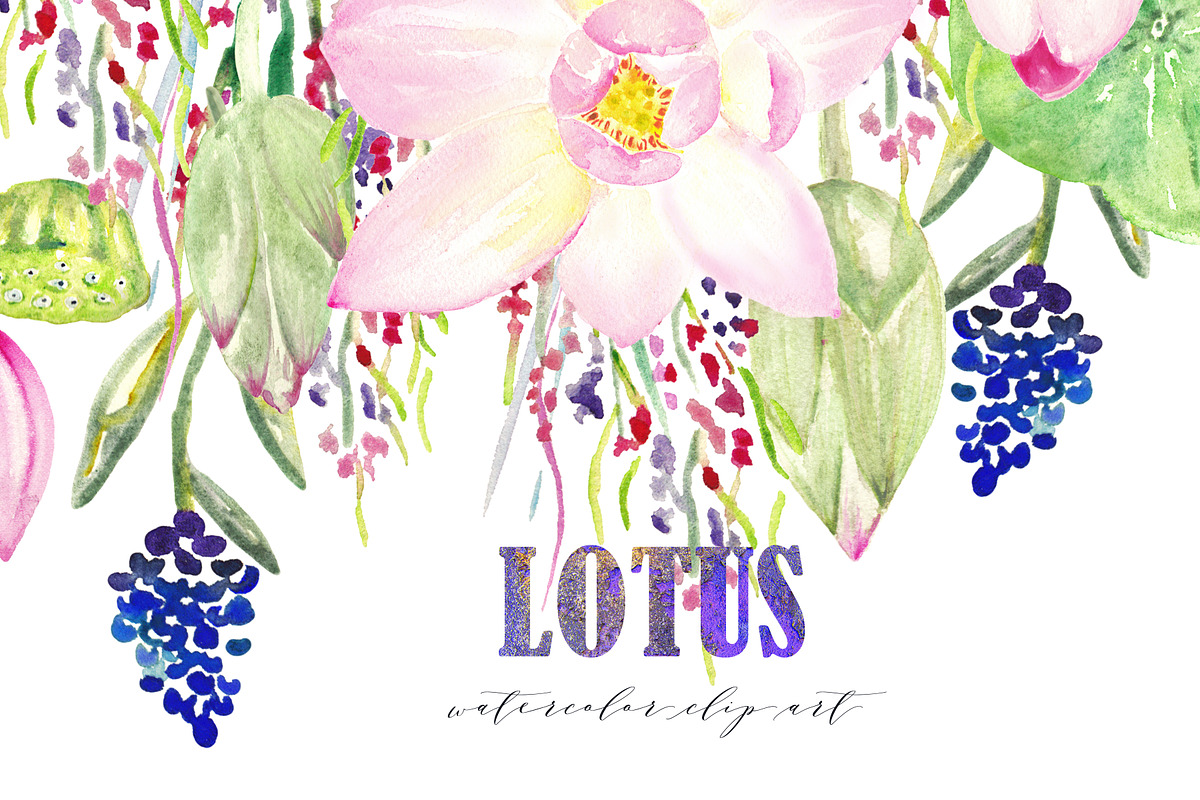 Lotus. Watercolor Clip Art. in Illustrations - product preview 8