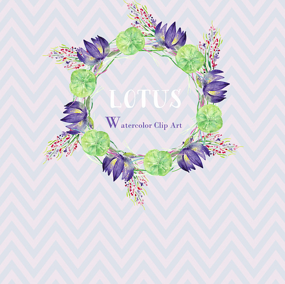 Lotus wreaths. Watercolor Clipart. in Illustrations - product preview 1