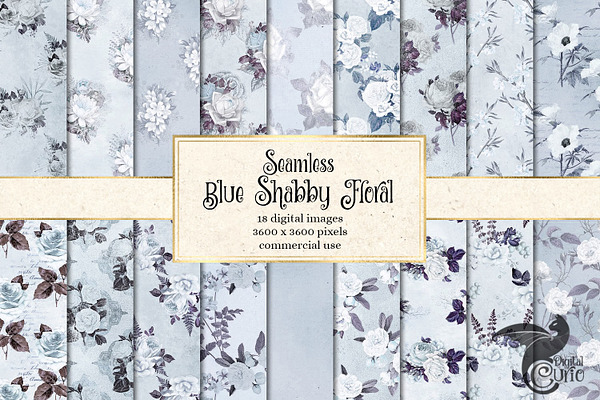 Blue Shabby Floral Digital Paper