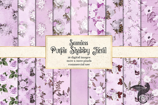 Purple Shabby Floral Digital Paper