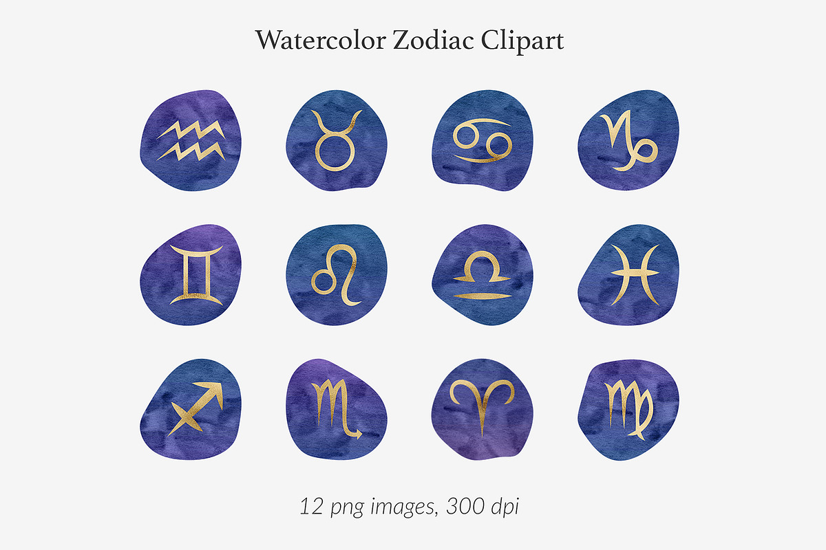 Watercolor & Gold Zodiac Signs in Graphics - product preview 8