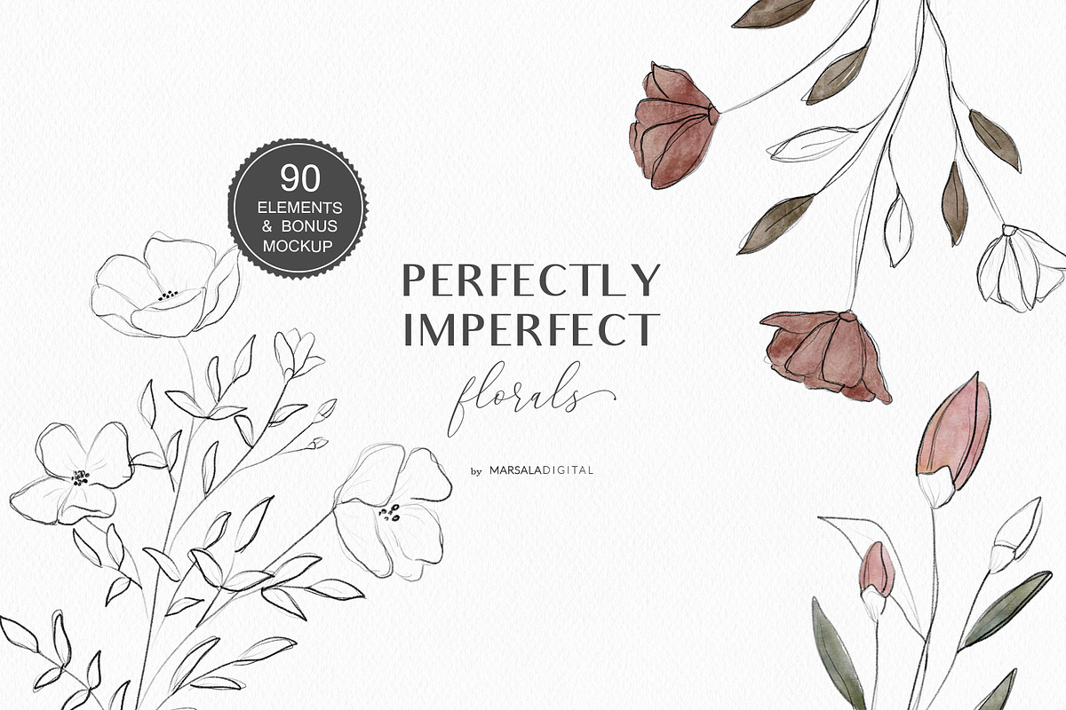 Watercolor & Pencil Sketch Florals in Illustrations - product preview 8