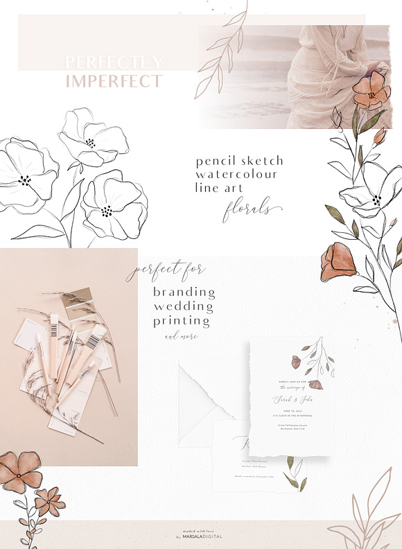 Watercolor & Pencil Sketch Florals in Illustrations - product preview 1