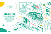 Outline Isometric Cloud Technology
