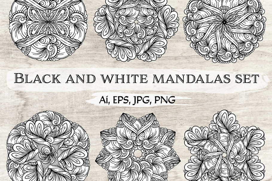 Black and white mandalas set