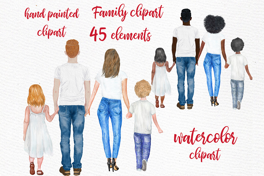 Family clip art Watercolor people in Illustrations - product preview 8