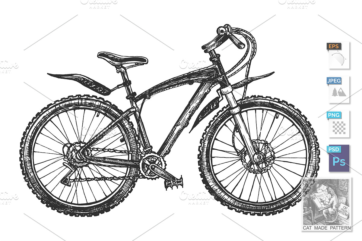 Hand drawn sport mountain bicycle in Illustrations - product preview 8