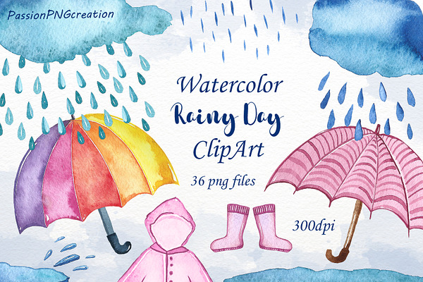 Watercolor Rainy Day Clipart