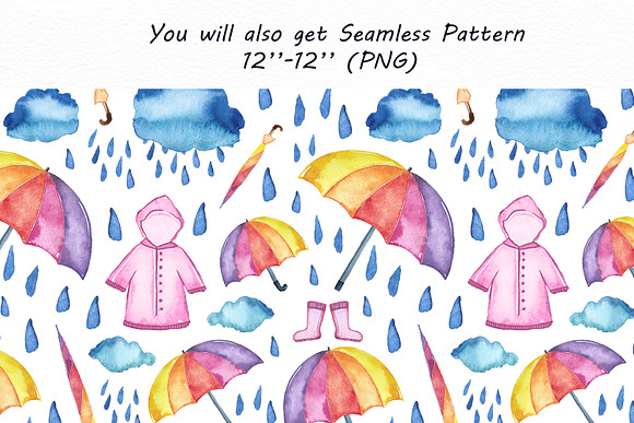 Watercolor Rainy Day Clipart in Illustrations - product preview 2