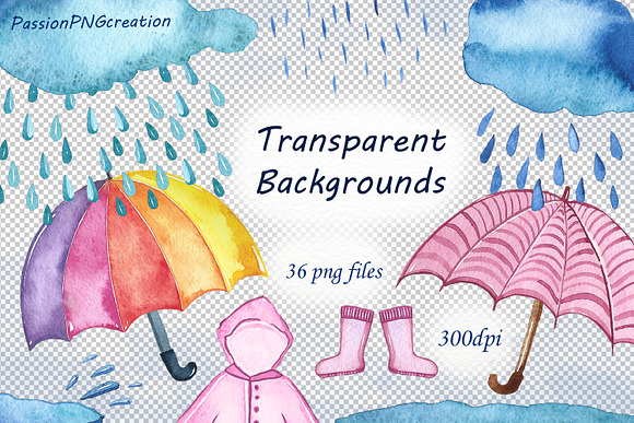 Watercolor Rainy Day Clipart in Illustrations - product preview 4
