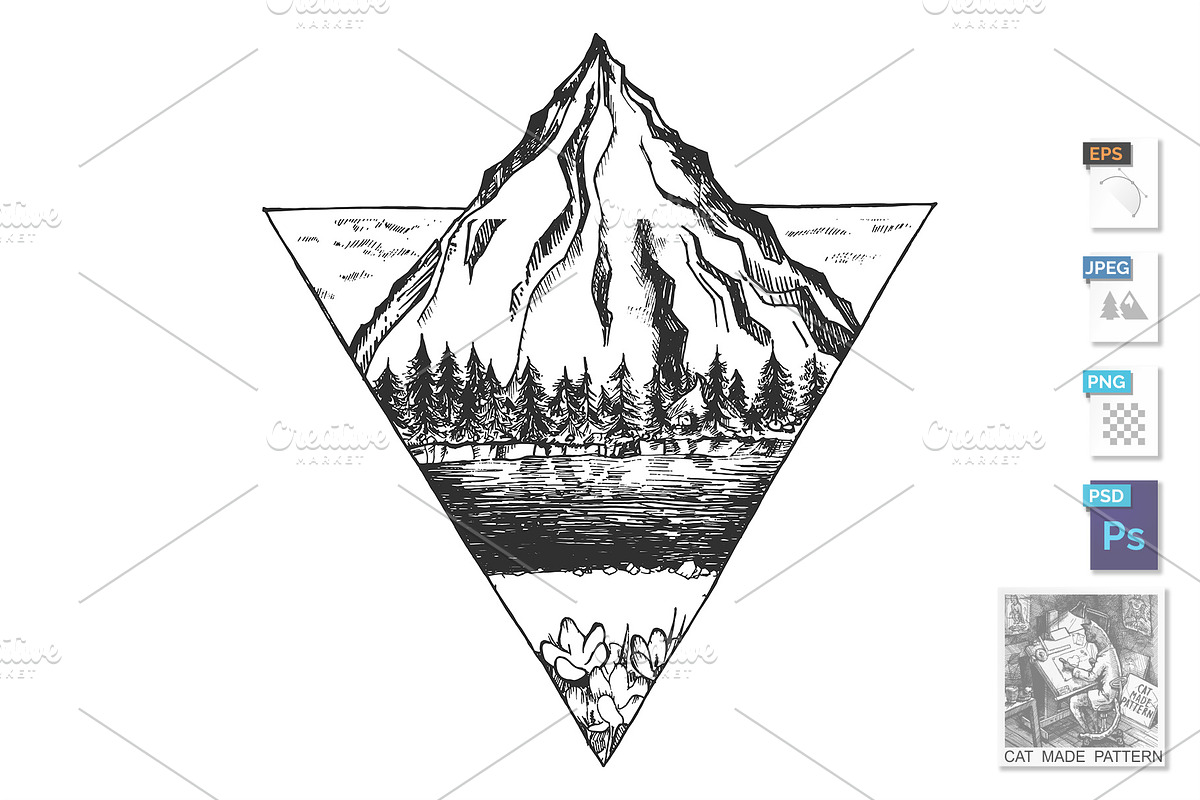 Mountain over forest and lake in Illustrations - product preview 8