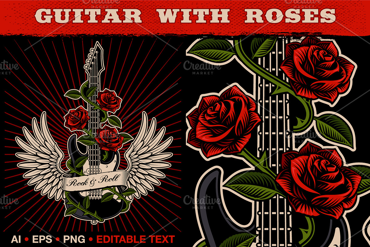 Guitar With Roses in Illustrations - product preview 8