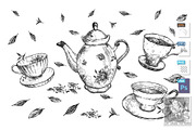 Levitating teapot, cups and plates