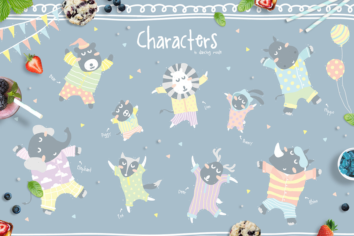 Cute Animals Pajama Party Clipart in Illustrations - product preview 8