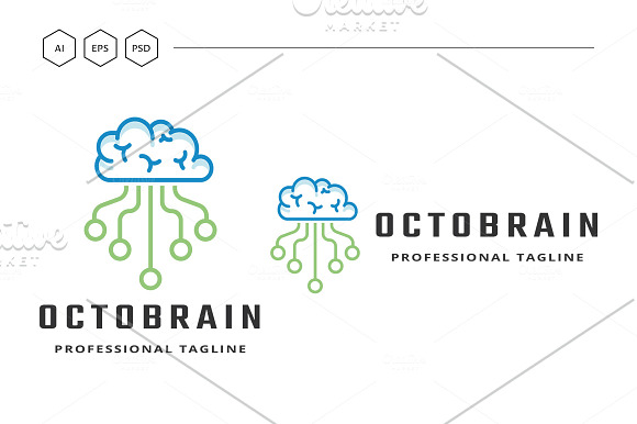 Octopus Brain Logo in Logo Templates - product preview 3