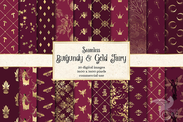 Burgundy and Gold Fairy Patterns