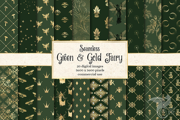 Green and Gold Fairy Digital Paper