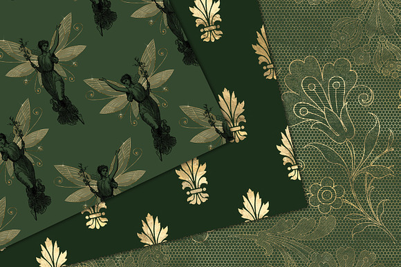 Green and Gold Fairy Digital Paper in Patterns - product preview 2