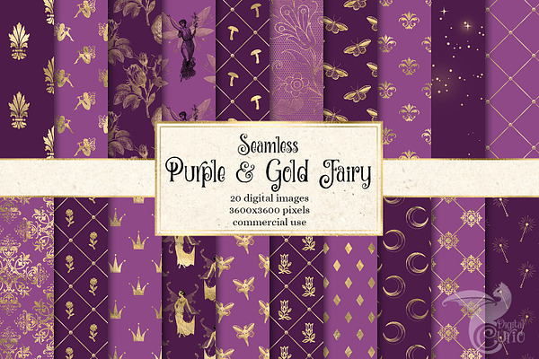 Purple and Gold Fairy Digital Paper