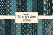 Teal and Gold Fairy Digital Paper
