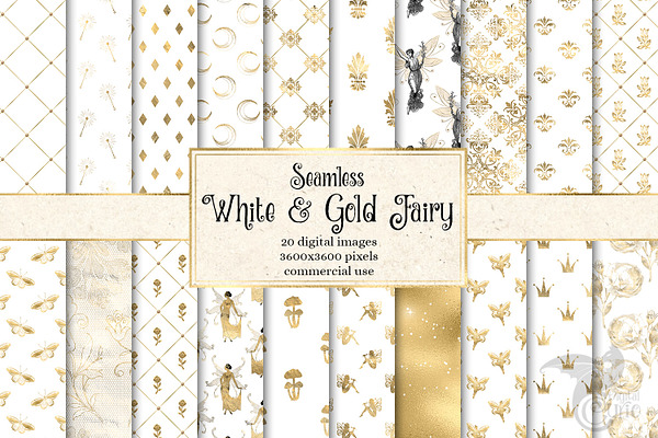 White and Gold Fairy Digital Paper