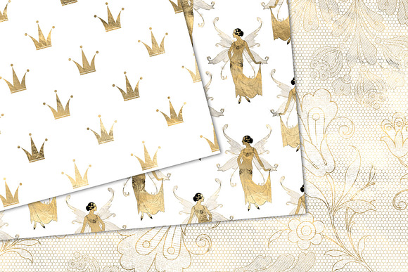White and Gold Fairy Digital Paper in Patterns - product preview 2